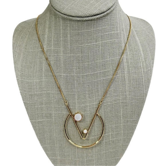 Gold Tone Geometric V Open Circle Long Chain Necklace - Picture 1 of 9